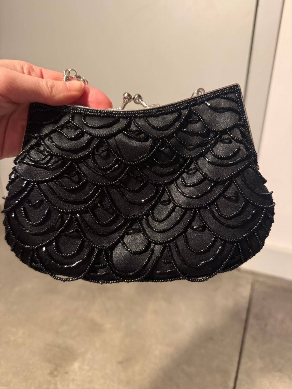 Black Beaded Scallop Evening Bag